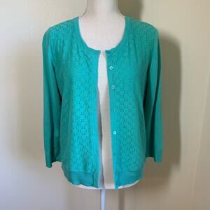 Talbots Aqua Cardigan - Cotton/Rayon/Nylon Blend - Women's Size MP